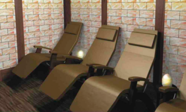 Pure Salt Room at Gentle Touch features Himalayan salt bricks and zero-gravity Perfect Chairs.