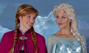 Frozen's Anna and Elsa wait to greet fans at Walt Disney World in Orlando, Florida.